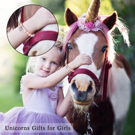 Hidepoo Unicorn Jewelry - Pink Pearl & Rhinestone Balls Heart Initial D Bracelets - Rainbow CZ Letter Bracelet - Birthday & Christmas Gifts