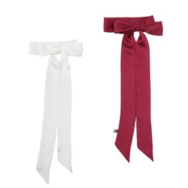 Hophor Solid Color Long Neckerchief Pure Skinny Scarf Necktie Handbag Wrap Handle Satin Belt(Burgundy+White)