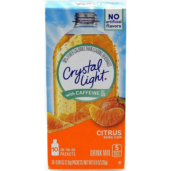 Crystal Light On The Go Citrus With Caffeine Drink Mix, 10-Packet Box (Pack of 9)