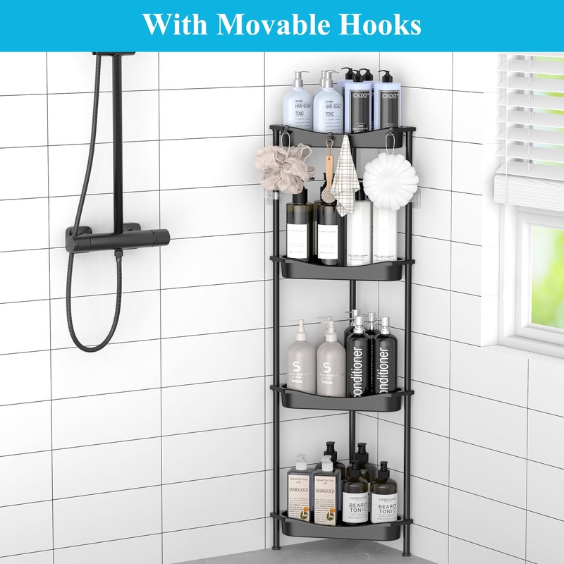 HuggieGems 4 Tier Floor Standing Corner Shower Caddy Organizer Shelf