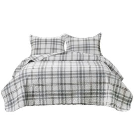 Ocharo Quilt Queen Size Striped - Reversible 3 Pieces Quilt Bedding Set Grey, Microfiber Lightwight Bedspread Soft Coverlet with 2 Pillow Shams for All Seasons (90"×90")