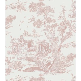 CiCiwind Peel and Stick Wallpaper Vintage Wallpaper White and Pink Wallpaper Removable Self-Adhesive Wallpaper for Bedroom Bathroom Toile Contact Paper for Walls Covering 16In×78.7In