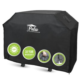 Patio Companion Premium, 65 Inch BBQ Grill Cover, 10 Year Warranty, Heavy-Grade UV Blocking Material, Waterproof and Weather Resistant, Gas Grill Cover for Weber, Char Broil, Broil King, Etc. Black