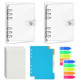 2 Sets A6 6 Holes Binder Refill Value, Clear PVC A6 Binder with Snap Button Closure, A6 Paper Refill, A6 Binder Dividers, A6 Planner Inserts Sticker for School, Meeting, Office (Multicolor)