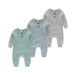 Chamie Baby Romper Newborn Knitted Jumpsuit Long Sleeve Baby Boys Girls Footless One-Piece Suit, 0-24 Months, Blue+Green+Grey Baby romper