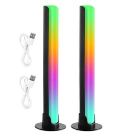 Litinliv Pack of 2 RGB Light Strips, LED Music Rhythm Light USB, 10 Colour Modes and 8 Dynamic Modes, Sync Ambient Light for PC Monitor, Gaming Room, Gaming LED Decorative Lighting, Sound Sensor,