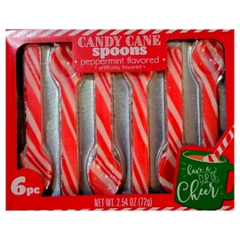 Candy Cane Spoons Peppermint Flavored Individually Wrapped Edible Spoon Party Favor Treats Stocking Stuffer Gifts Snacks for Hot Chocolate Coffee Christmas Thanksgiving Holiday, 6ct - Pack of 1