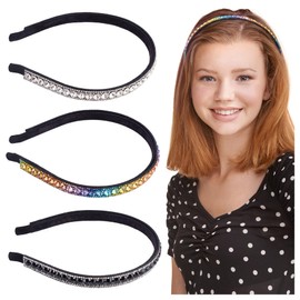 Framendino, 3 Pack Non Slip Metal Head Bands Glitter Hair Hoops for Women 3 Colors