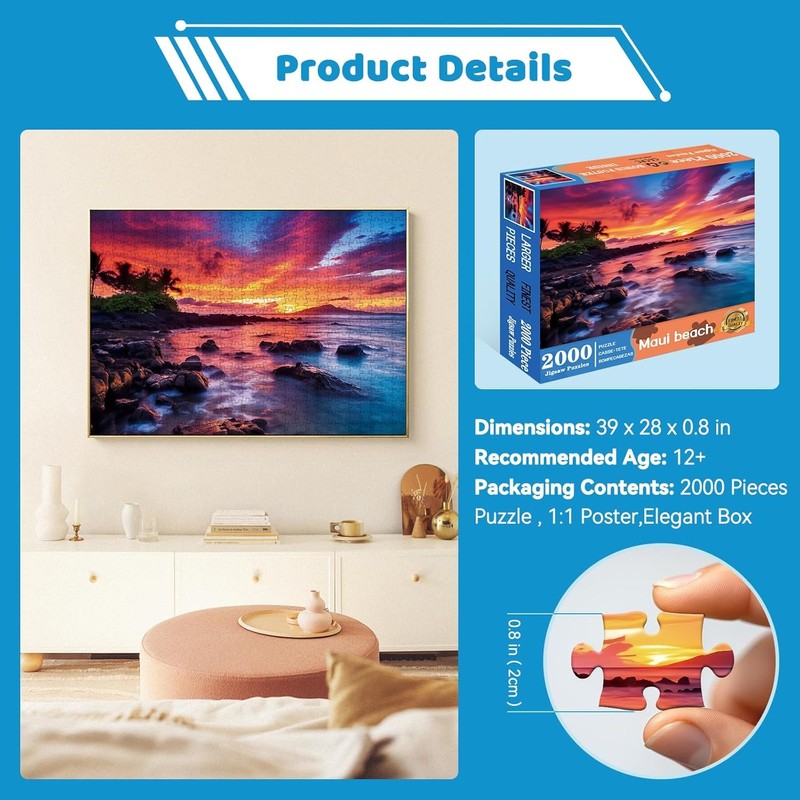 2000 Piece Jigsaw Puzzle for Adults – Maui Island Sunset