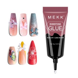 MEKK Rhinestone Glue for Nails, 1Pcs 15g Super Strong Gel Nail Glue for Rhinestones No Wipe Nail Rhinestone Glue for 3D Nails Crystals Beads Charms Diamonds Gems Cure Needed