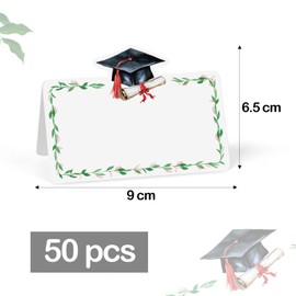 BETESSIN Tischkarten Graduation - 50 Stück Platzkarten mit Abschluss Hut Motiv - Namenskarten zum Beschriften - Tischdekoration zum Abschluss