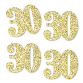 Gold Glitter 30 - No-Mess Real Gold Glitter Cut-Out Numbers - 30th Birthday Party Confetti - Set of 24