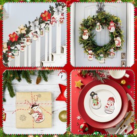 36 Pcs Christmas Snowman Ornaments Decoration Wooden Red Snowman Christmas Tree Hanging Crafts for Farmhouse Home Party Decor Holiday Xmas Party Supplies Merry Christmas Winter