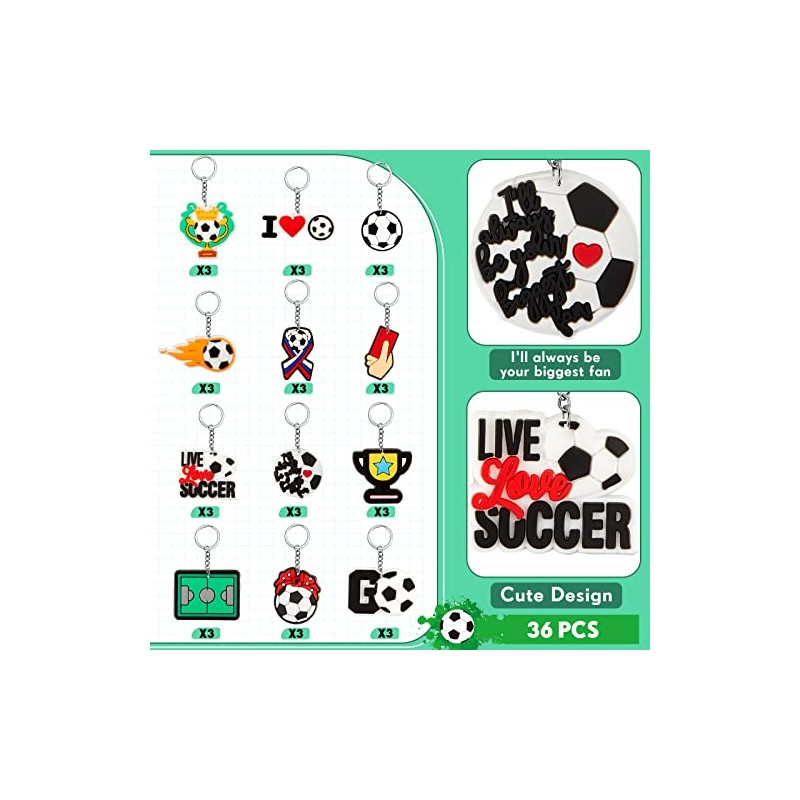 36 Pack Soccer Keychains - Fun Party Favors & Gifts
