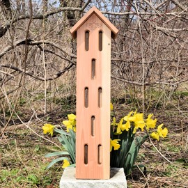 Red Cedar Butterfly House - 24" Tall - Ventilated - 3 Coats Water Based Spar Urethane - Engraved Butterfly - Side Opening