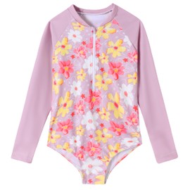 Long Sleeve Girls Swimsuit Baby Girl Rash Guard Swimsuit Pink Floral 4t 5t 4-5t