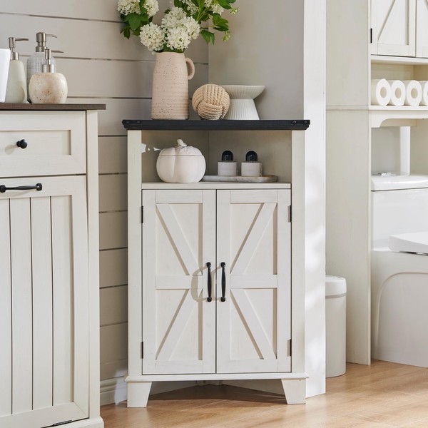 ACCOHOHO Corner Bathroom Cabinet, Farmhouse Small Corner Cabinet with Barn