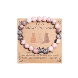 Pingyongchang Crazy Cat Lady Gifts Nature Stone Animals Bracelets Pink Cute Tabby Tuxedo Orange Cat Bracelet for Women Mom Teather Birthday Black To College Gifts-Cat Pink Zebra