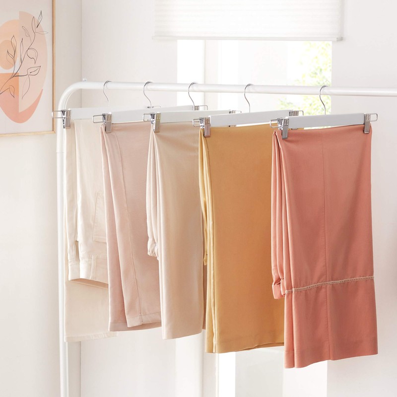 SONGMICS 8 Pack Wooden Trouser Hangers with Adjustable Clips Non-Slip