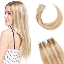 18 Inch Tape in Hair Extensions Human Hair 10PCS #18/613 Ash Blonde&Bleach Blonde (25g)