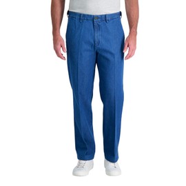 Haggar mens Casual Classic Fit Denim Trouser Pant - Regular and Big & Tall Sizes jeans, Medium Stonewash, 42W x 29L US