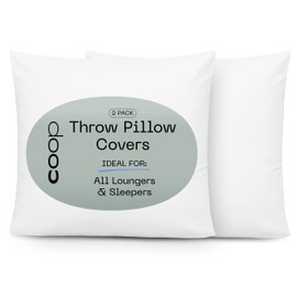 Coop Home Goods Throw Pillow Covers Set of 2 18 x 18 Inches White 100% Organic Cotton, Decorative Pillow Case, Indoor Throw Pillowcase Suitable for Sofa Bed Living Room Bedroom, Couch Cushion Covers