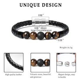 Leather Cremation Memorial Urn Bracelet Lava Stone 316L Stainless Steel Cremation Bangle Keepsake Urn Bracelet for Ashes