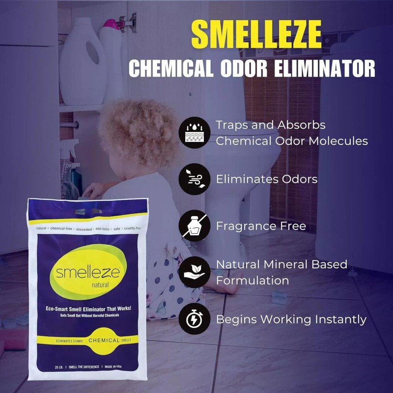 SMELLEZE Natural Chemical Odor Remover Granules: 25 lb. Bag Sprinkle