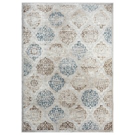 Home Dynamix Boho Andorra Transitional Damask Area Rug, Ivory/Navy Blue, 2'7"x4'7"