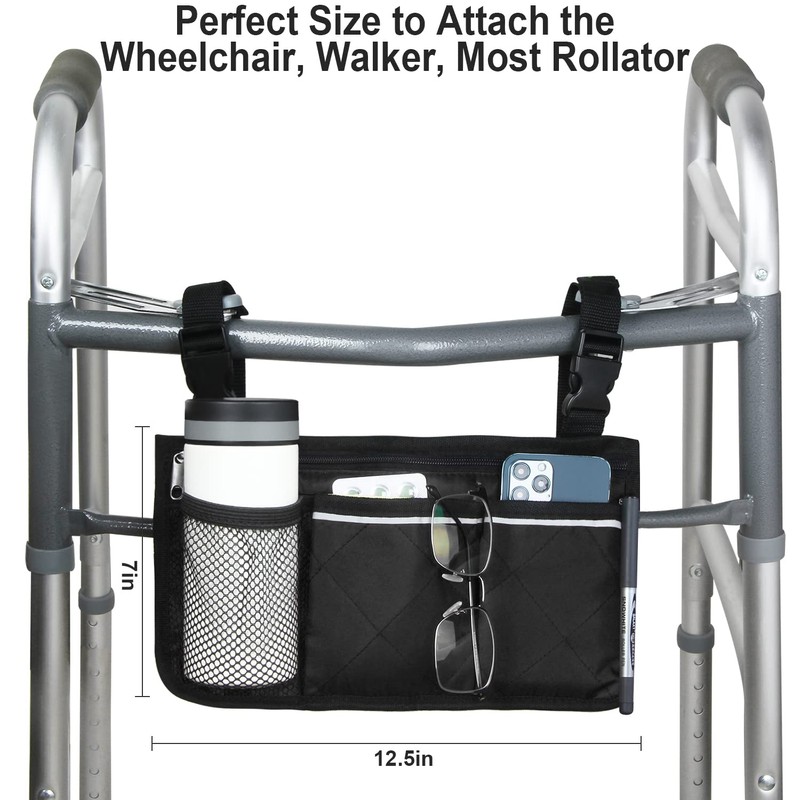 Wheelchair Side Organizer Storage Bag Armrest Pouch with Cup Holder