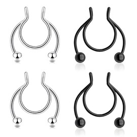 LuLiyLdJ 4 Pack Fake Pierced Nose Ring, Fake Septum Piercing, Non-Pierced Ears, Lip Piercing Ring, Non-Pierced Nose Clip Jewellery for Men and Women, Stainless Steel