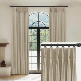 CAPALOCA Linen Pinch Pleated Curtains Blackout 100% Black Out Curtains 108 Inches Long 2 Panels Pinch Pleat Curtains with Hooks, Thermal Insulated Blackout Curtains for Bedroom, 40Wx108L, Grey Beige