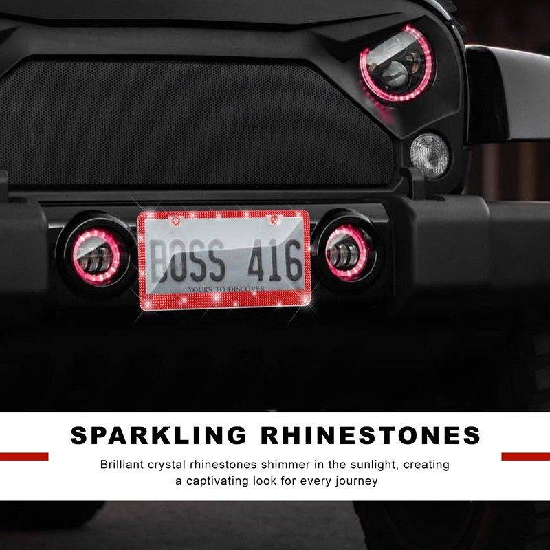 Xiqaler 2 PCS Bling License Plate Frame, Sparkling Rhinestone Auto