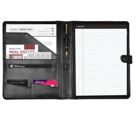 LEATHER VILLAGE Portfolio Professional Organizer – Carbon Leather Padfolio Resume Folder for A4 Letter Pad with Pen Holder, Business Card Slots & Writing Pad – Ideal for Men & Women - Black