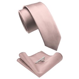 RBOCOTT 2.4" Rose Gold Skinny Tie and Pocket Square, Necktie Tie Clip Set for Men (85)