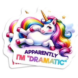 Colorful Unicorn Sticker Sticker - Apparently I'm Dramatic - Rainbow Mane - Water Bottles - Notebooks - Kids - 2 Pack - 5" On Longest Side - PLDFS09663