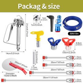 22-Piece Airless Paint Sprayer Kit – 3600 PSI Spray Gun with 50ft High Pressure Hose, 6 Reversible Tips, 4 Extension Rods, 6 Filters, Guide Tool & Nozzle Seat – Professional Painting Set