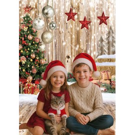 Dudaacvt 5x7Ft Christmas Backdrops for Photography Winter Snow Backdrop Rustic Wood Floor Backdrop Xmas Tree Gift Christmas Family Party Background