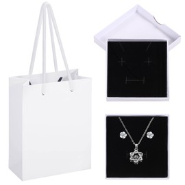 1 Set Small Gift Boxes, 8x8x1.6cm Kraft Jewellery Gift Box with Gift Bag(White), Bracelet Necklace Earrings Gift Boxes for Anniversaries, Valentine's Day, Birthdays or Weddings