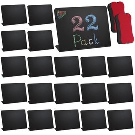 Pack of 22 Mini Chalkboard Signs (10 x 7.5 cm) Plastic Black Plastic Blackboard Signs, Mini Table Blackboards, Mini Chalkboard for Food, Bakery, Retail, Weddings, Parties