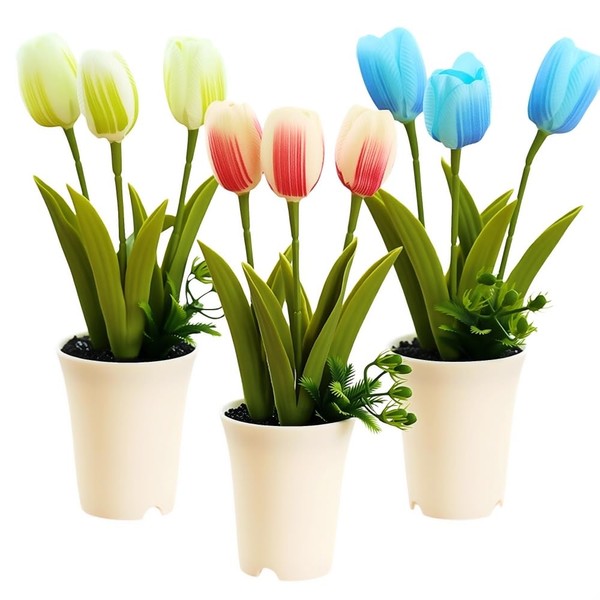 Aisamco 3 Pack Artificial Potted Flowers Small Faux Plants in