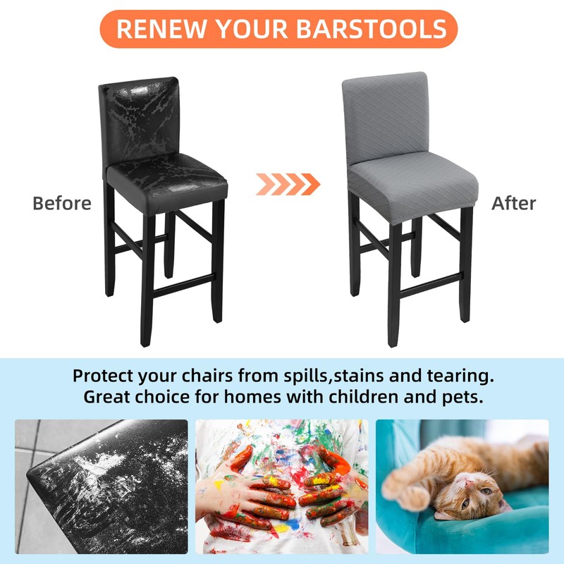 Bar Stool Covers Set of 4, Stretch Removable Plaid Barstools