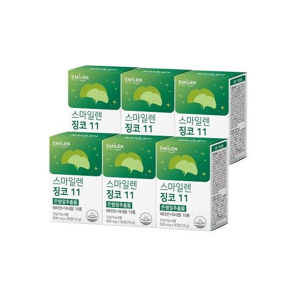 [Smilen][T]Ginkgo 11 Ginkgo Leaf Extract 600mg 30 tablets x 6 boxes, none / [스마일렌][T]징코 11 은행잎추출물 600mg 30정X6통, 없음