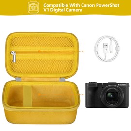 Supmay Hard Carrying Case for Canon PowerShot V1 Digital Camera, Storage Holder Travel Bag with Zipper Mesh Pocket for Battery Pack, Charging Cable, USB Card, Yellow