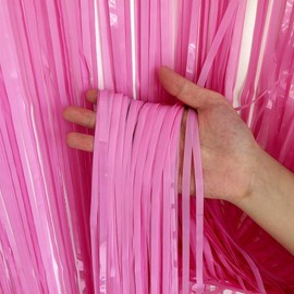 BEISHIDA 2 Pack Pink Tinsel Foil Fringe Curtains Light Macaron Metallic Curtain Photo Backdrop for Wedding Party Birthday Stage Bridal Shower Decor(3.28 ft x 6.56 ft)