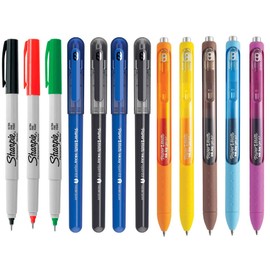 The Pen Showcase Pens For Journaling, Gel Pens, Markers and Liquid Ink Pens Assorted Colors Total of 12 Pens Bundle, Orange, Red Blue, Yellow, Black, Green, Brown