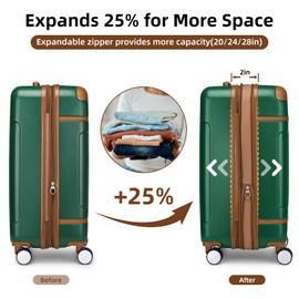 LARVENDER Luggage Sets 3 Piece Expandable Carry on Luggage 22x14x9 Airline Approved Hardshell Suitcase with Wheels TSA Lock, Lightweight Suitcase Set for Women with Travel Backpack, Green