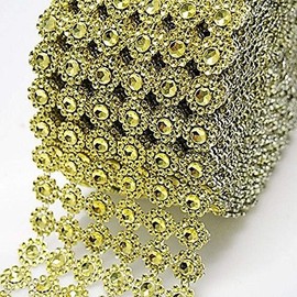 Diamond Flower Shape Mesh Wrap Roll Faux Rhinestone Crystal Ribbon 4" x 10 Yards (30 ft) … (Gold)