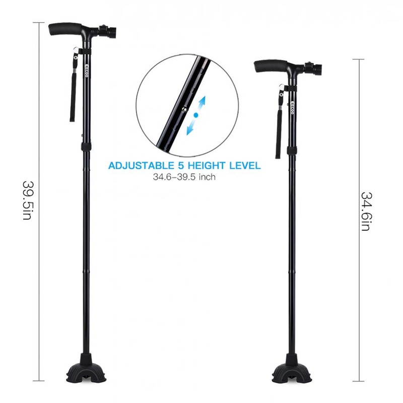 Self Standing Folding Walking Cane Lightweight Walking Stick with LED