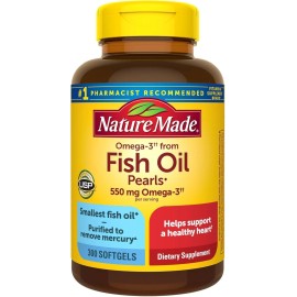 Nature Made Omega 3 Fish Oil Pearls 550 Mg, Small Size Fish Oil, 300 Softgels